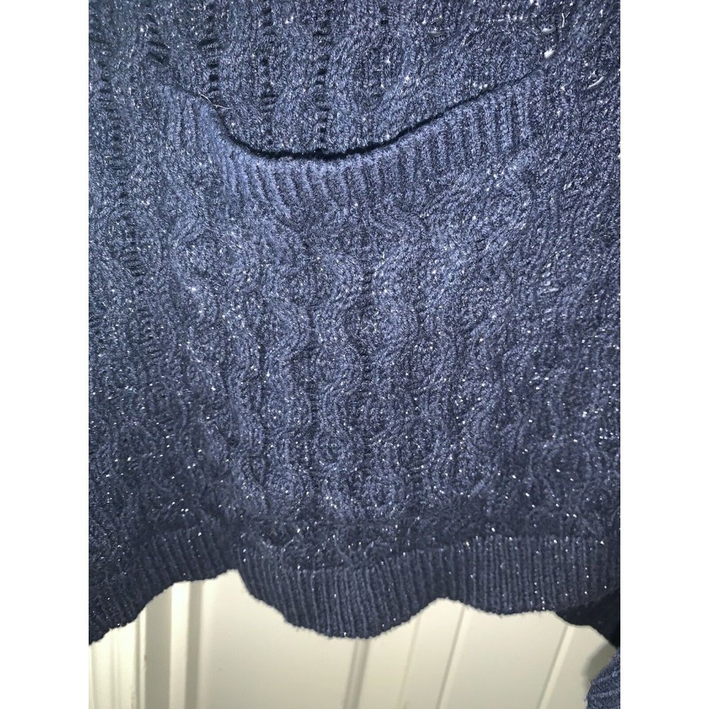 Lands End Flecked Navy Blue Cotton Blend Chunky Knit Cardigan Sweater Sz ?? EUC - Picture 4 of 10